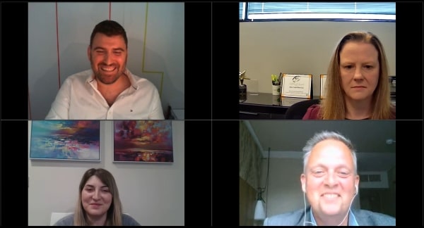 Screenshot of the webinar, all the speakers